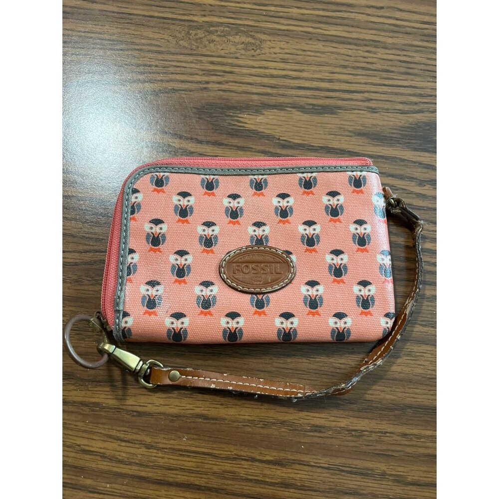 Fossil owl mini credit card holder change purse small bag